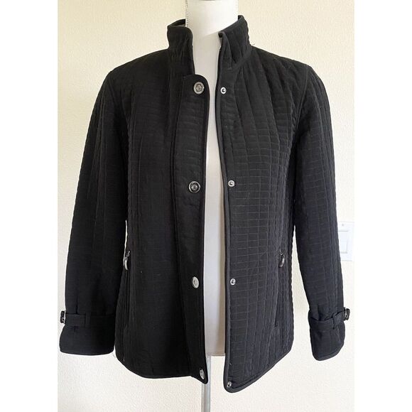 GALLERY Petite woman's Small  Quilted Barn black coat  jacket‎ Snap Zip Pockets - Picture 1 of 10